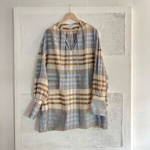 CO Blue and Brown Casual Button Down Shirt